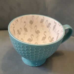 Signature Teal and White Flamingo Patterned Pedestal Mug